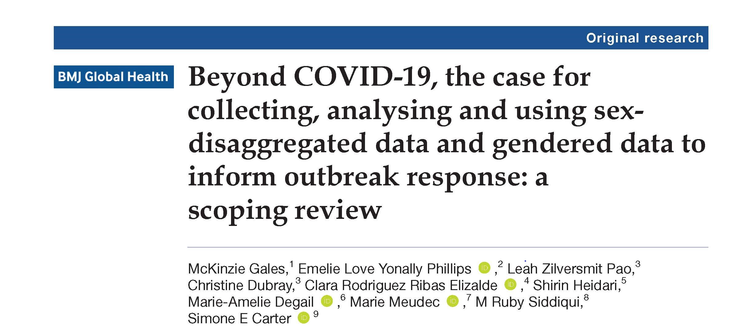 Beyond COVID-19, the case for collecting, analysing and using sex-disaggregated data and gendered data to inform outbreak response: a scoping review